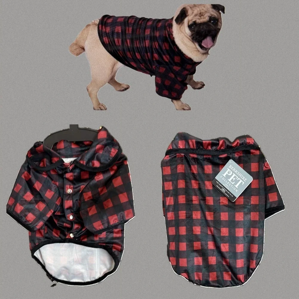 Berkshire Pet Collection Dog Sleep Shirt Red Black Buffalo Plaid Small New